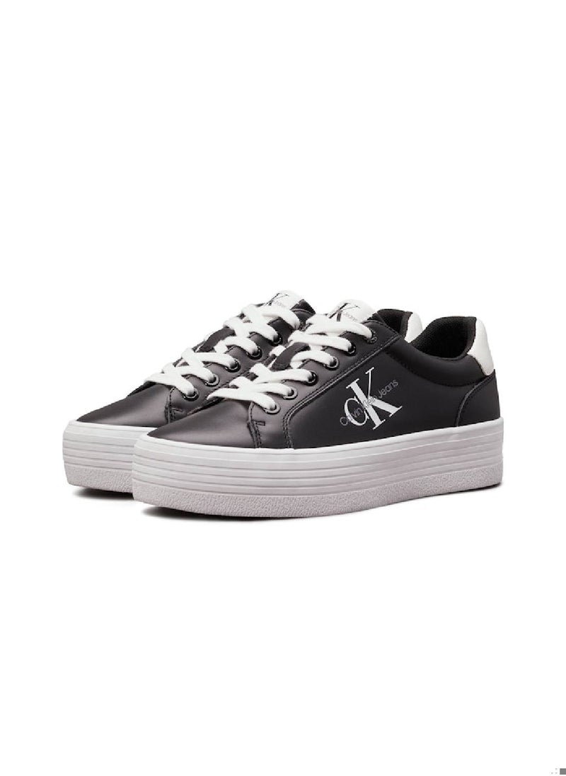 Women's Leather Platform Trainers - Leather, Black