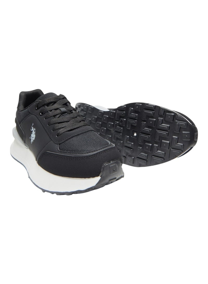 Women's Black Low-Top Sneakers - Lightweight with White Sole, Comfortable Casual Shoes