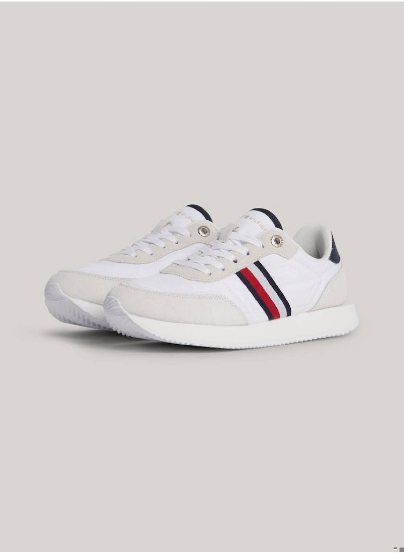 Women's Global Stripe Essential Suede Trainers - Suede upper, White