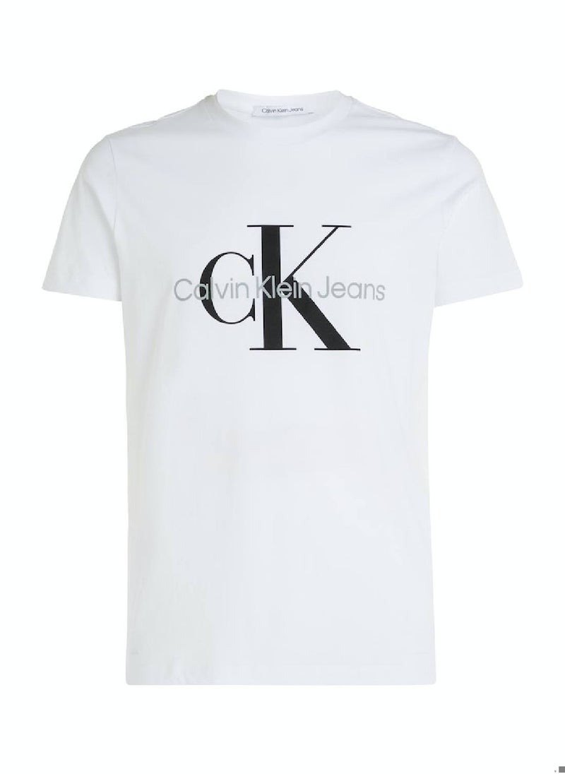 Calvin Klein Jeans Men's T-Shirt - Slim fit - Casual Tops - Cotton , White
