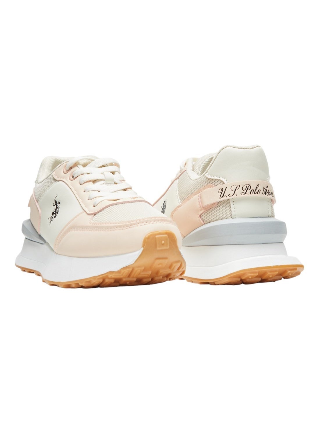 Women's Biege and Grey Low-Top Sneakers - Lightweight with White Sole, Comfortable Casual Shoes