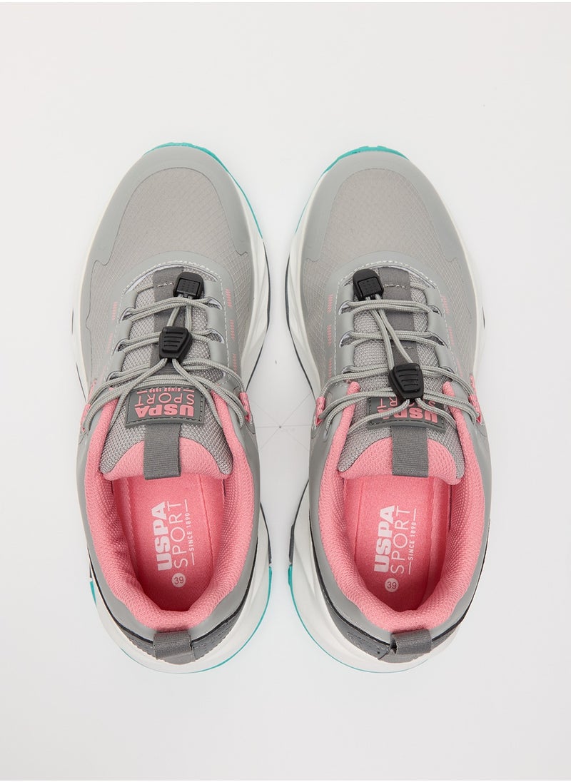 Women's Grey Low-Top Sneakers - Trendy Lace-Up Design, Used For Trekking, Running