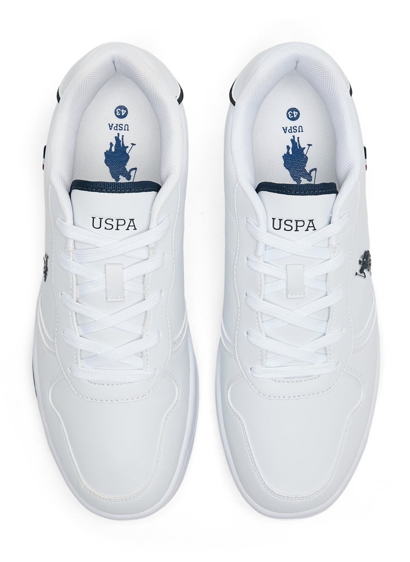 Men's White Low-Top Sneakers - Lightweight, Minimalist Design with Red & Blue Accents