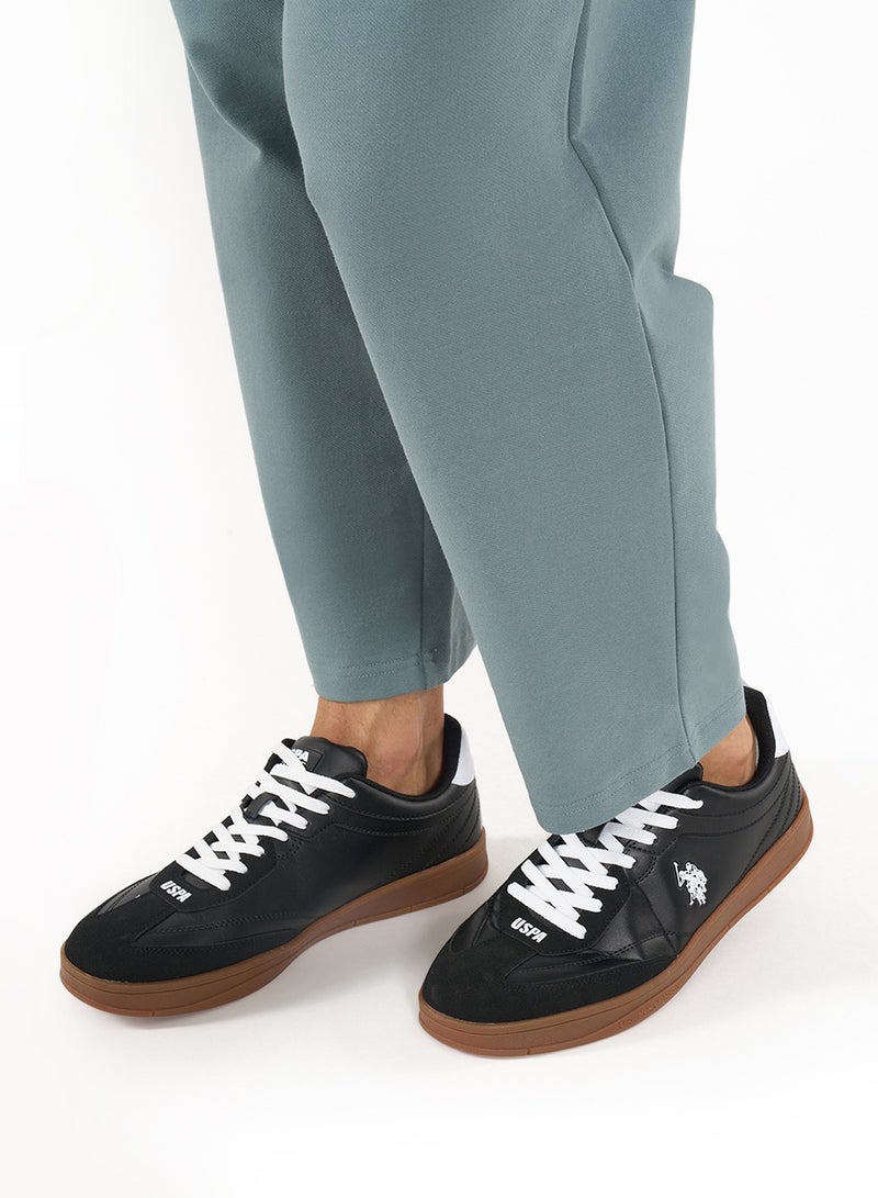 Men's Black Low-Top Sneakers - Fashionable Lace-Up Style, Perfect for Everyday Casual Outfits