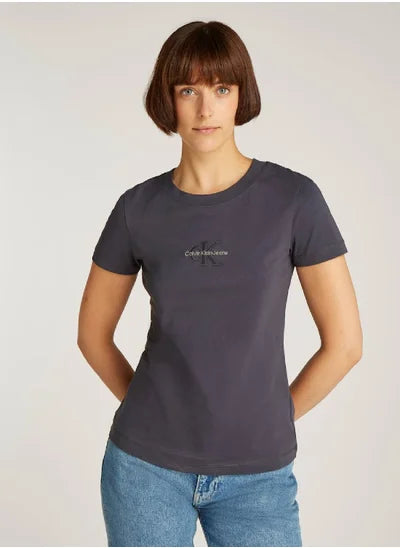 Women's Slim Monogram T-Shirt - Cotton jersey, Black