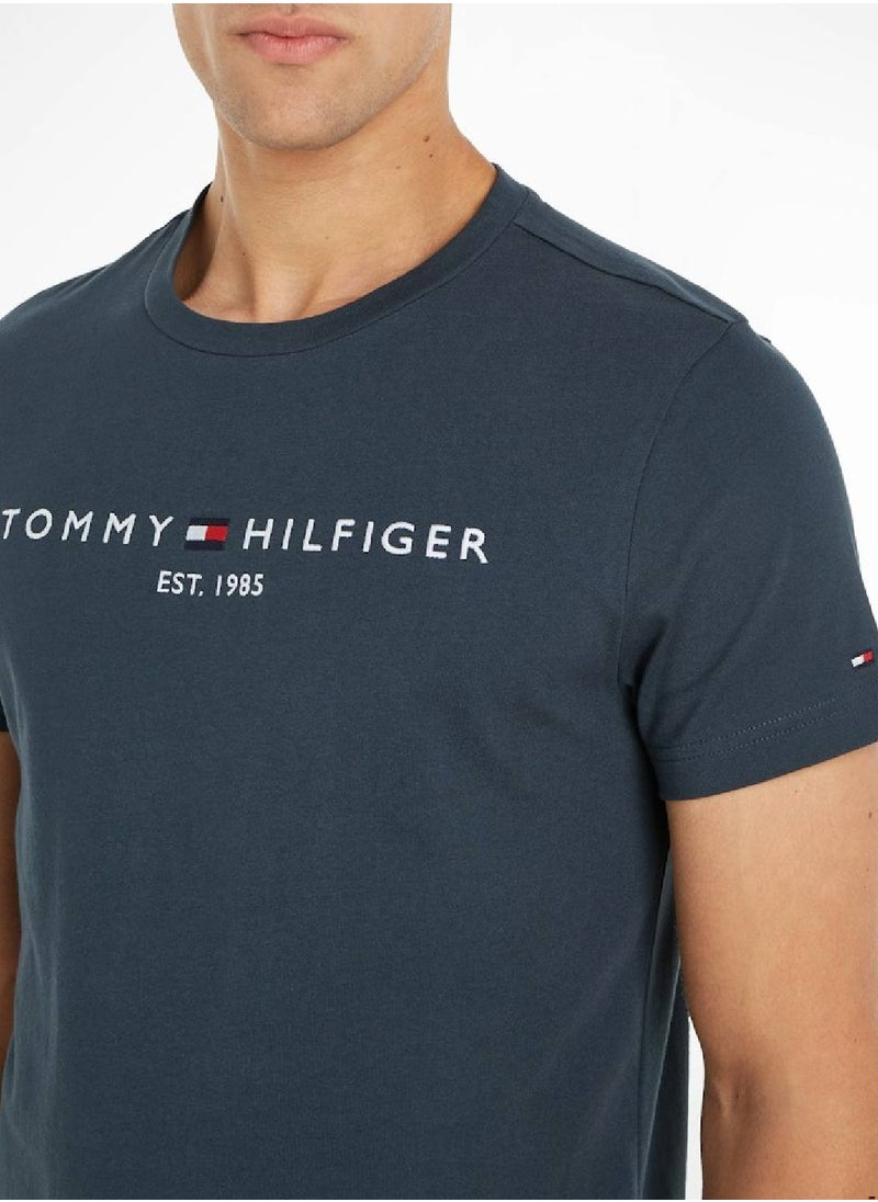 Men's Logo Embroidery Slim Fit T-Shirt -  Pure cotton, Grey