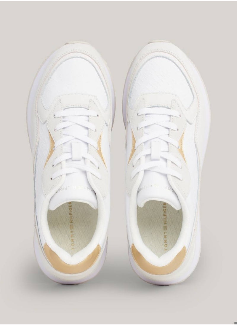 Women's Th Monogram Leather Runner Trainers -  Leather upper, White