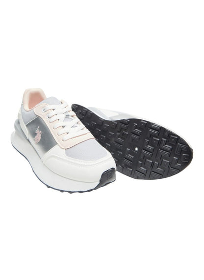 Women's White and Grey Low-Top Sneakers - Lightweight with White Sole, Comfortable Casual Shoes