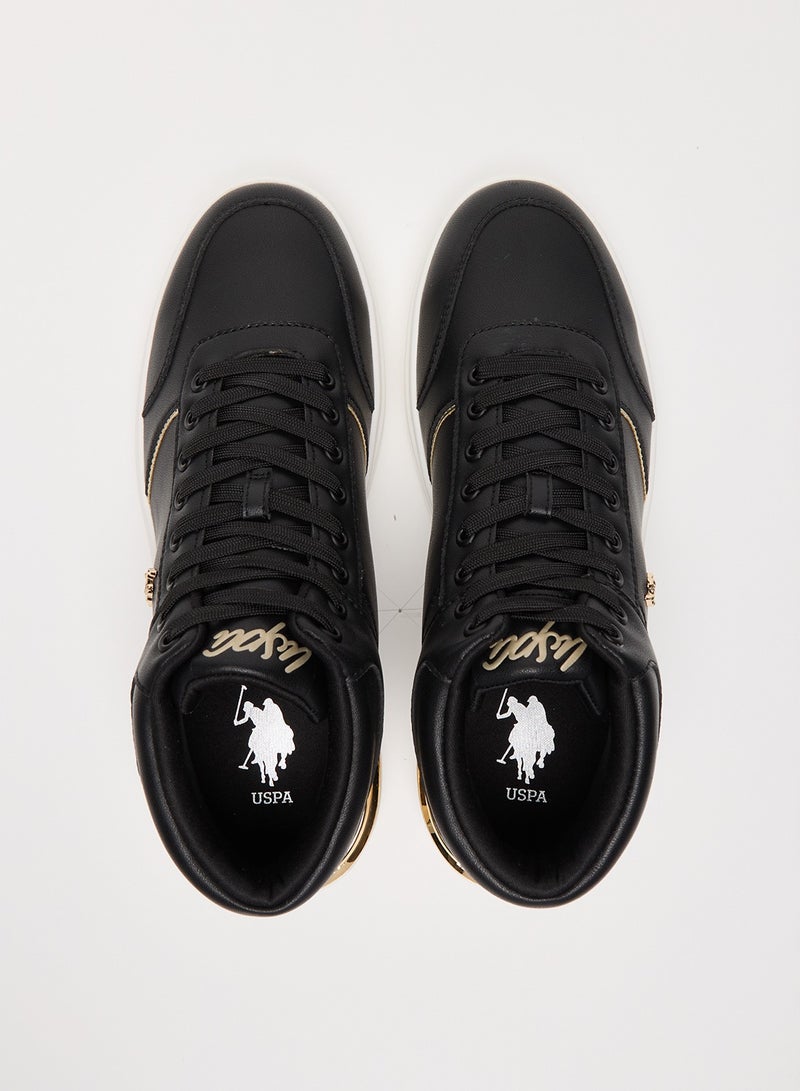 Women's Black High-Top Sneakers with Golden Accents - Sleek and Modern Design