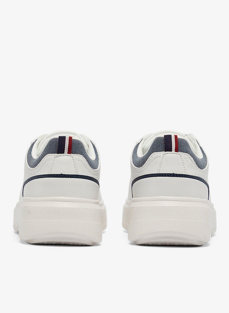 Men's White Low-Top Sneakers - Lightweight Shoes Lace-Up Design