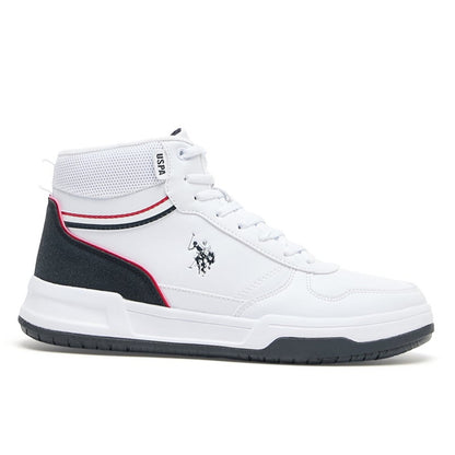 Women's Lightweight White High-Top Sneakers - Sporty Design with Black and Red Accents, Comfortable Ankle Support for Everyday Casual Wear