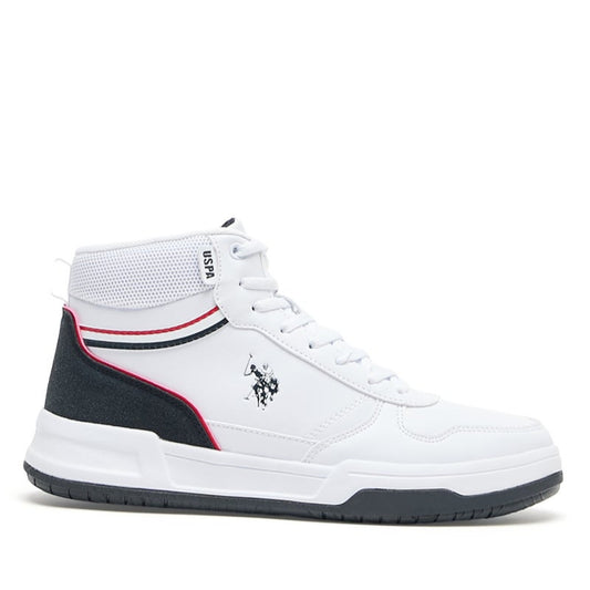 Women's Lightweight White High-Top Sneakers - Sporty Design with Black and Red Accents, Comfortable Ankle Support for Everyday Casual Wear