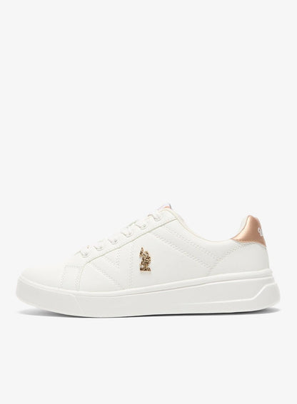Women's White Low-Top Sneakers - Classic Style Shoes with Gold Accent and Cushioned Comfort Sole for Everyday Wear