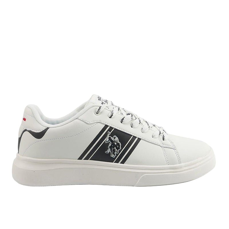 Men's White Sneakers with Bold Side Logo Shoes - Sporty Striped Design Shoes for Effortless Everyday Styling
