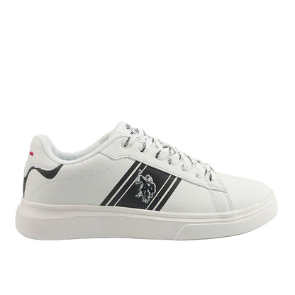 Men's White Sneakers with Bold Side Logo Shoes - Sporty Striped Design Shoes for Effortless Everyday Styling