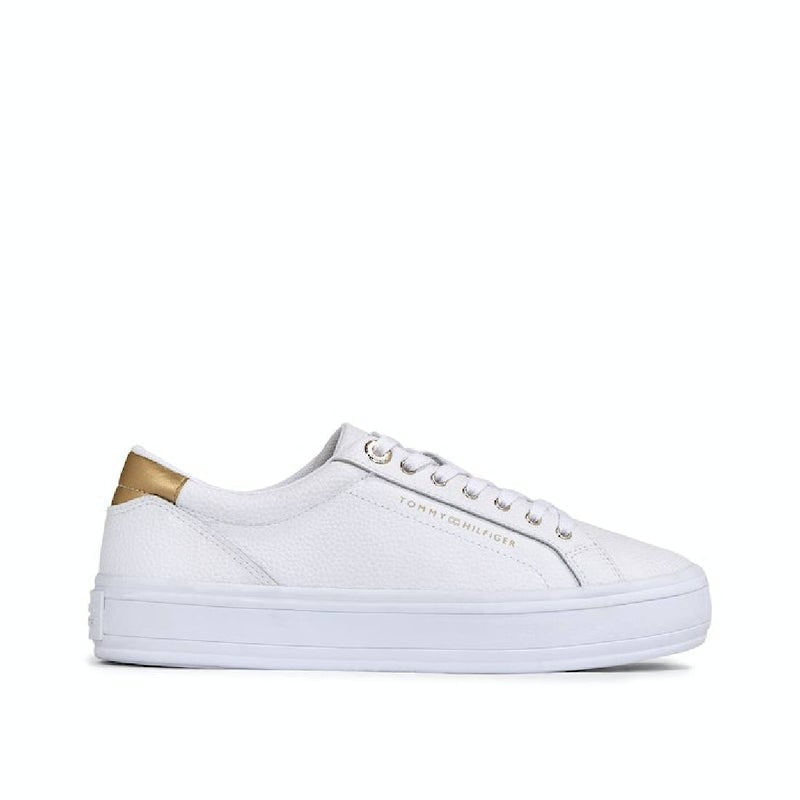 Women's Essential Metallic Heel Lace-Up Trainers -  Mixed upper: leather, nylon, polyurethane, White