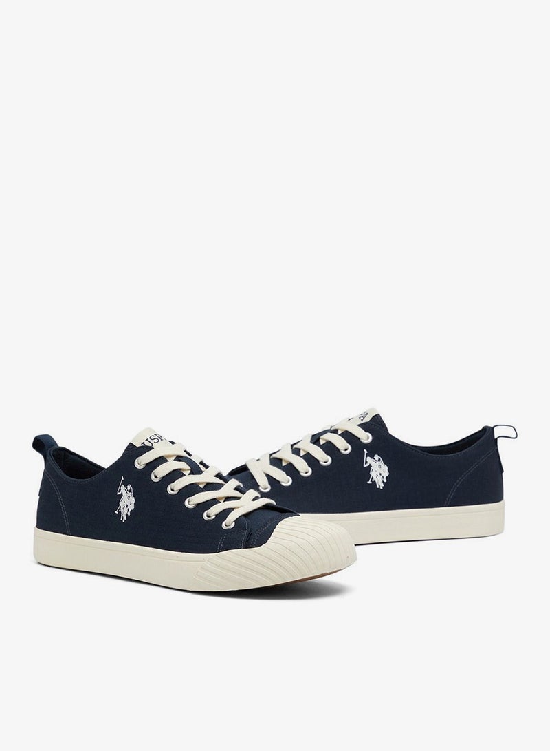 Men's Navy Low-Top Canvas Sneakers - Iconic Branding for a Clean Look Shoes