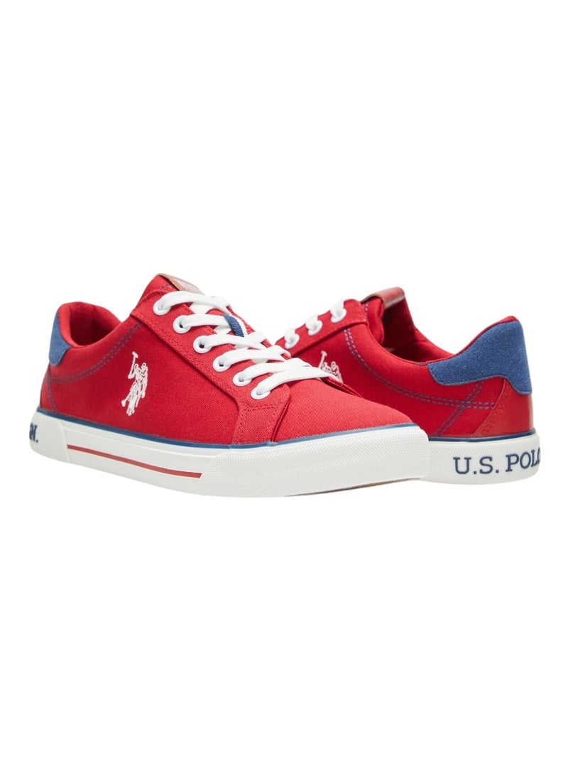 Women's Red Casual Canvas Lace-Up Sneakers, Lightweight Shoes for Everyday Wear