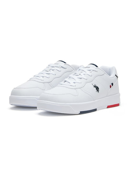 Men's White Low-Top Sneakers - Lightweight, Minimalist Design with Red & Blue Accents