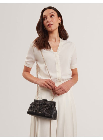 FLOWER 3D APPLIQUE CLUTCH BAG