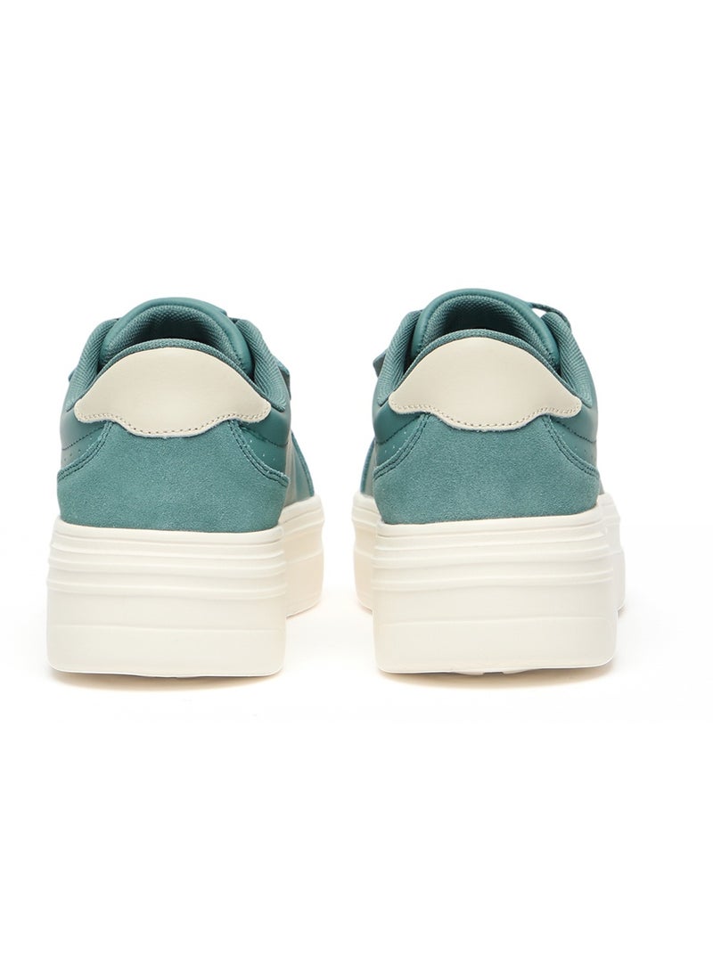 Women's Mint Platform Sneakers - Low-Top Casual Lace-Up Design with Comfort Cushioned Sole for Everyday Wear