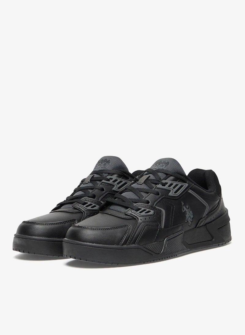 Men's Black Stylish Low-Top Casual Sneakers - Durable Lace-Up Design Shoes with Comfort Cushioned Sole for Everyday Active Wear