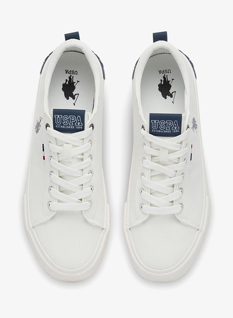 Men's White Low-Top Canvas Sneakers - Iconic Branding for a Clean Look Shoes