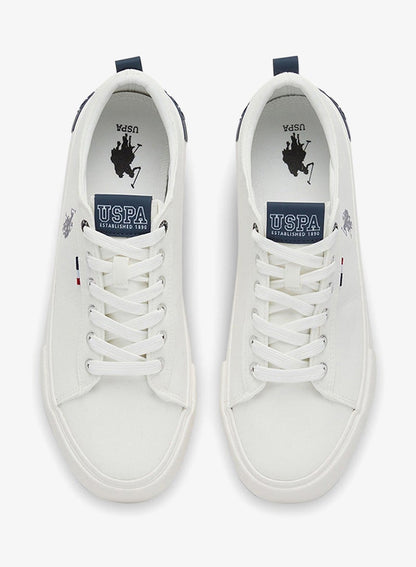 Men's White Low-Top Canvas Sneakers - Iconic Branding for a Clean Look Shoes