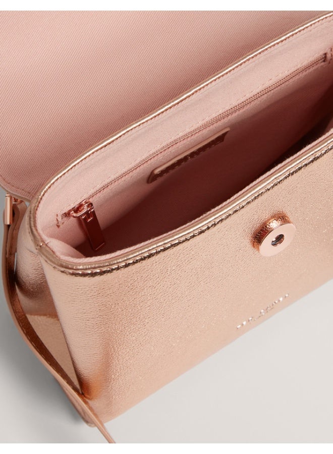 Rose Detail Mini Metallic Top Handle Bag