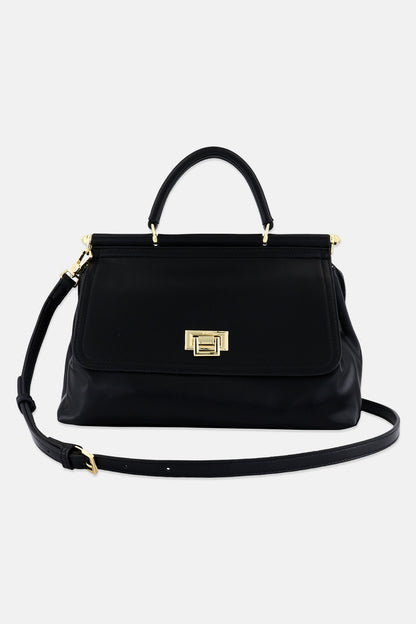 Women Brand Logo Adjustable Strap Handbag, Black