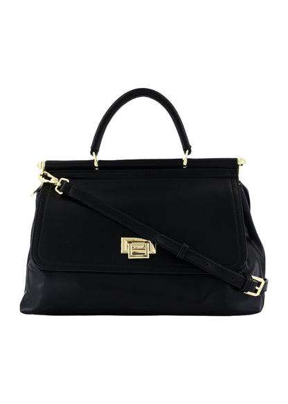 Women Brand Logo Adjustable Strap Handbag, Black