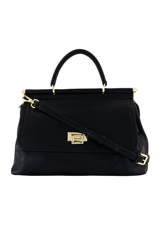 Women Brand Logo Adjustable Strap Handbag, Black