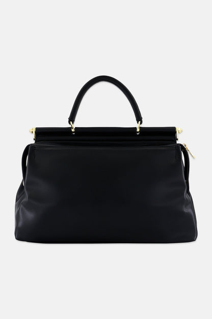 Women Brand Logo Adjustable Strap Handbag, Black