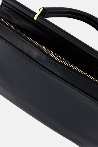 Women Brand Logo Adjustable Strap Handbag, Black