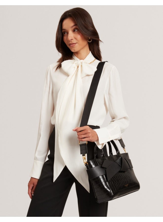 Croc Effect Knot Bow Crossbody Bag