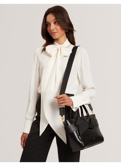 Croc Effect Knot Bow Crossbody Bag