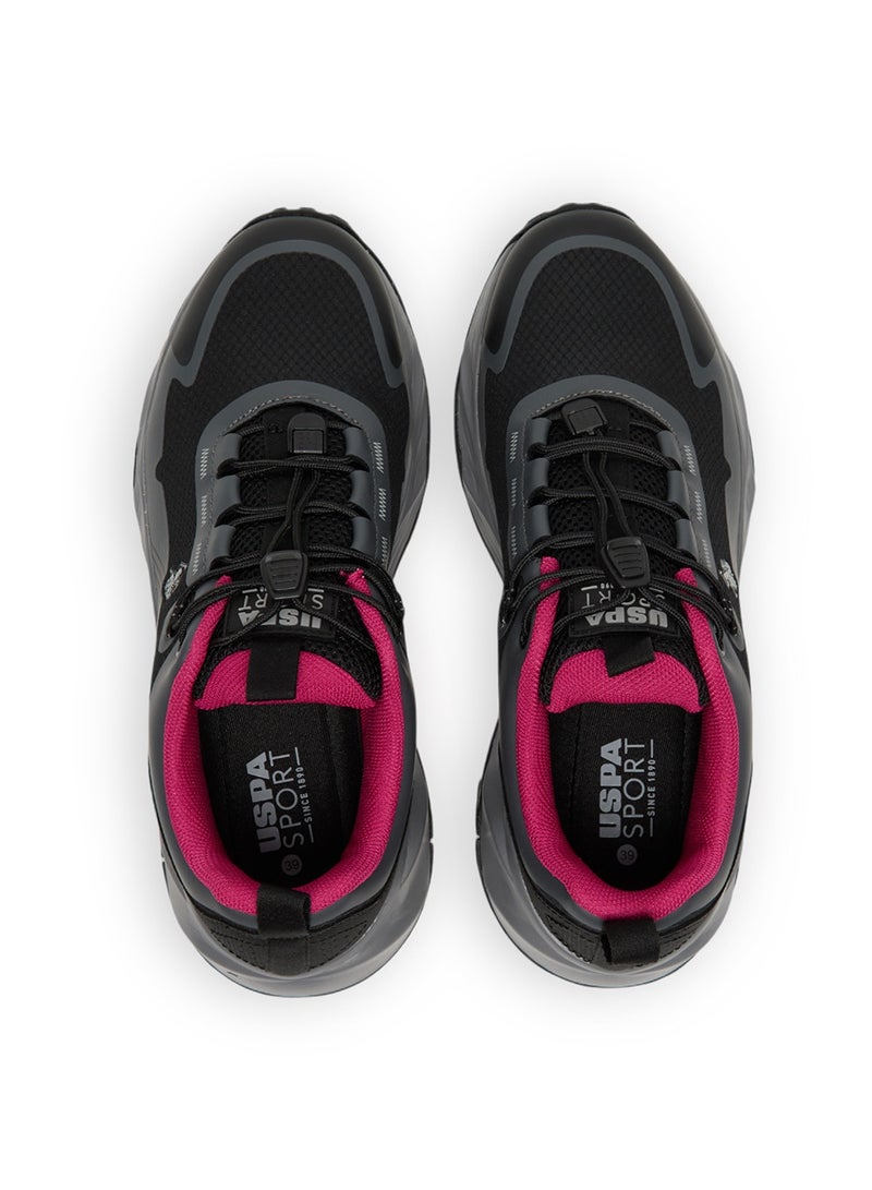 Women's Black Low-Top Sneakers - Trendy Lace-Up Design, Used For Trekking, Running