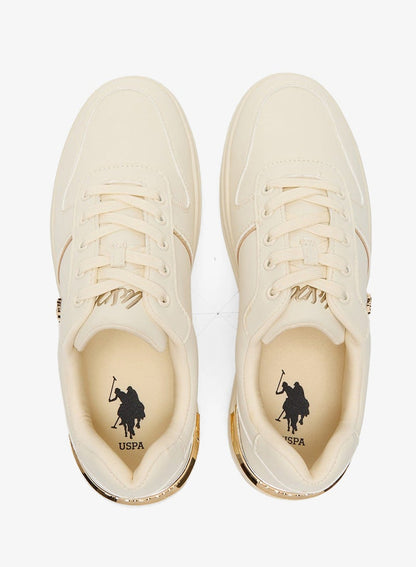 Women's Beige Low-Top Sneakers with Gold Heel Accent - Minimalist Shoes and Stylish