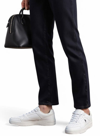 Men's Classic White Sneakers - All-White Low-Top Design, Comfortable Casual Shoes for Everyday Wear