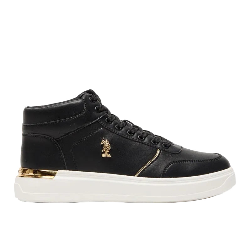 Women's Black High-Top Sneakers with Golden Accents - Sleek and Modern Design Shoes