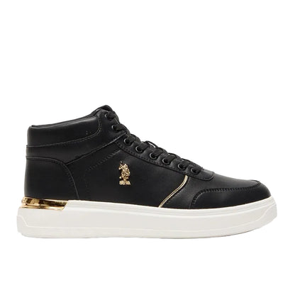 Women's Black High-Top Sneakers with Golden Accents - Sleek and Modern Design Shoes