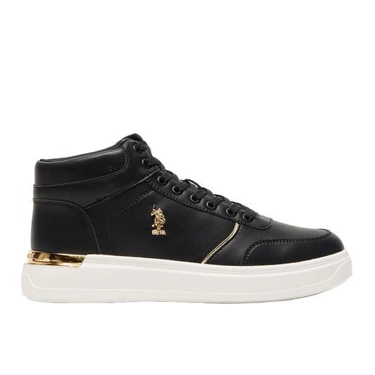 Women's Black High-Top Sneakers with Golden Accents - Sleek and Modern Design Shoes
