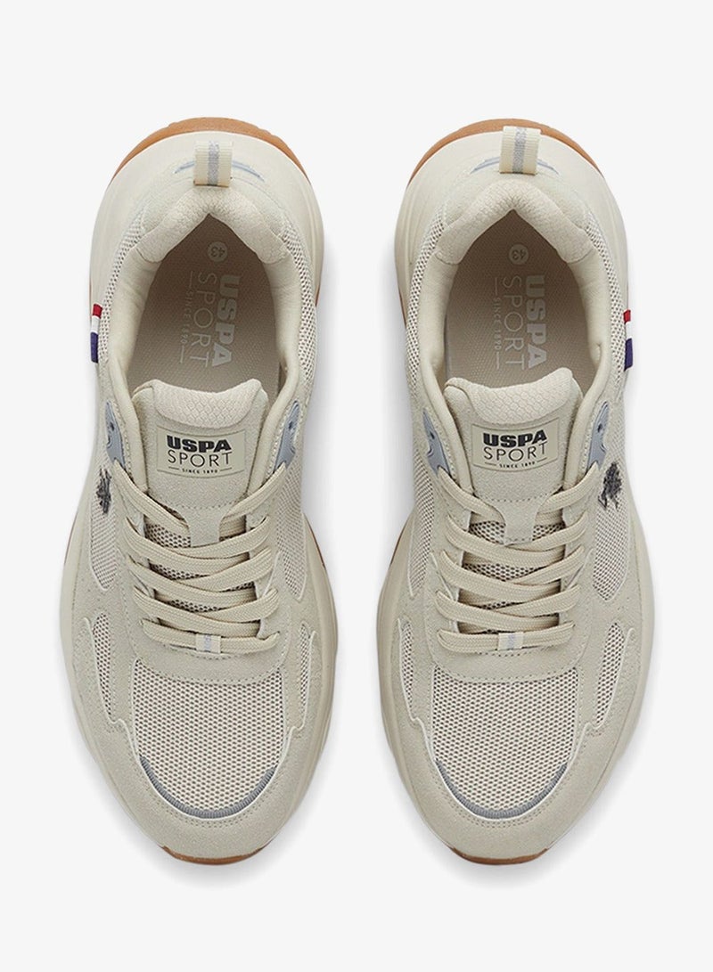 Men's Beige Low-Top Sneakers - Lightweight Shoes Lace-Up Design, Comfortable for Everyday Outfits