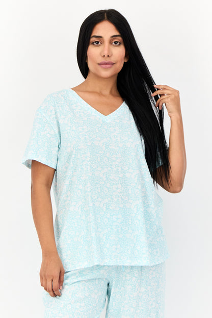 Women 2Pcs Floral Pattern Sleepwear Set, Multicolor