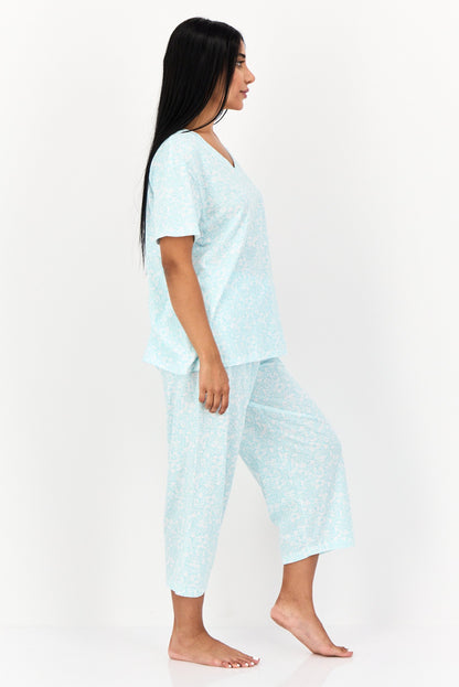 Women 2Pcs Floral Pattern Sleepwear Set, Multicolor