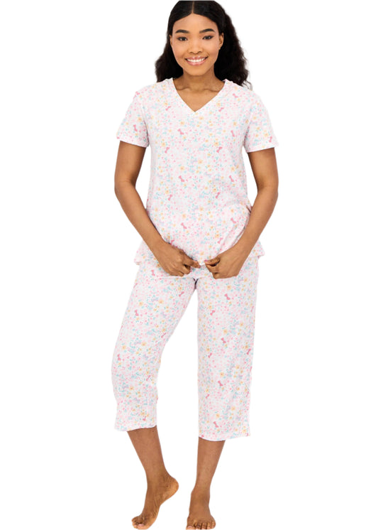 Women 2 Pcs Set Floral Print Pajama, Multicolor