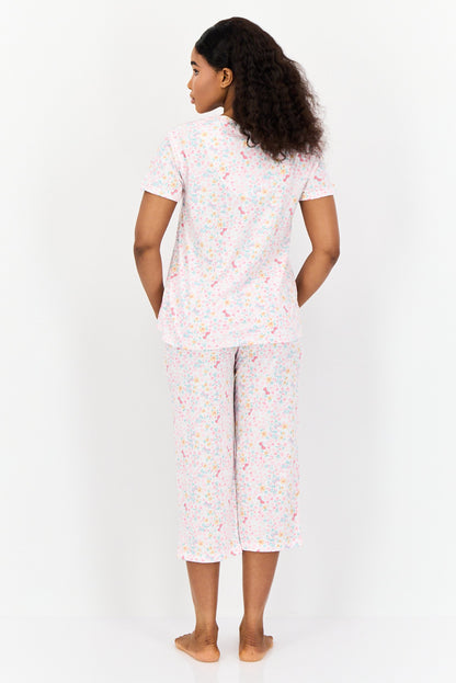 Women 2 Pcs Set Floral Print Pajama, Multicolor