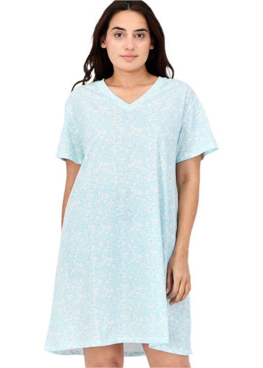 Women Floral Print Sleepwear Dress, Multicolor