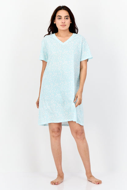 Women Floral Print Sleepwear Dress, Multicolor