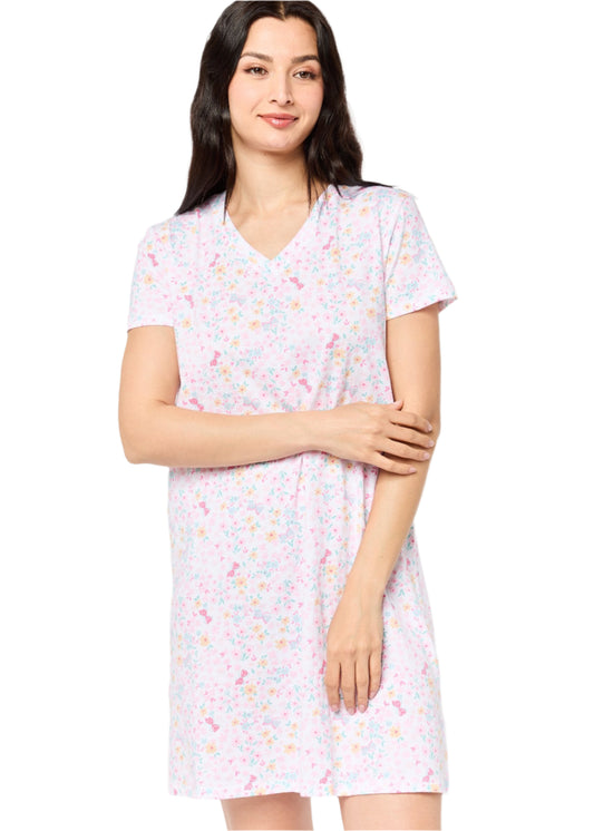 Women Floral Print Sleepwear Dress, Multicolor
